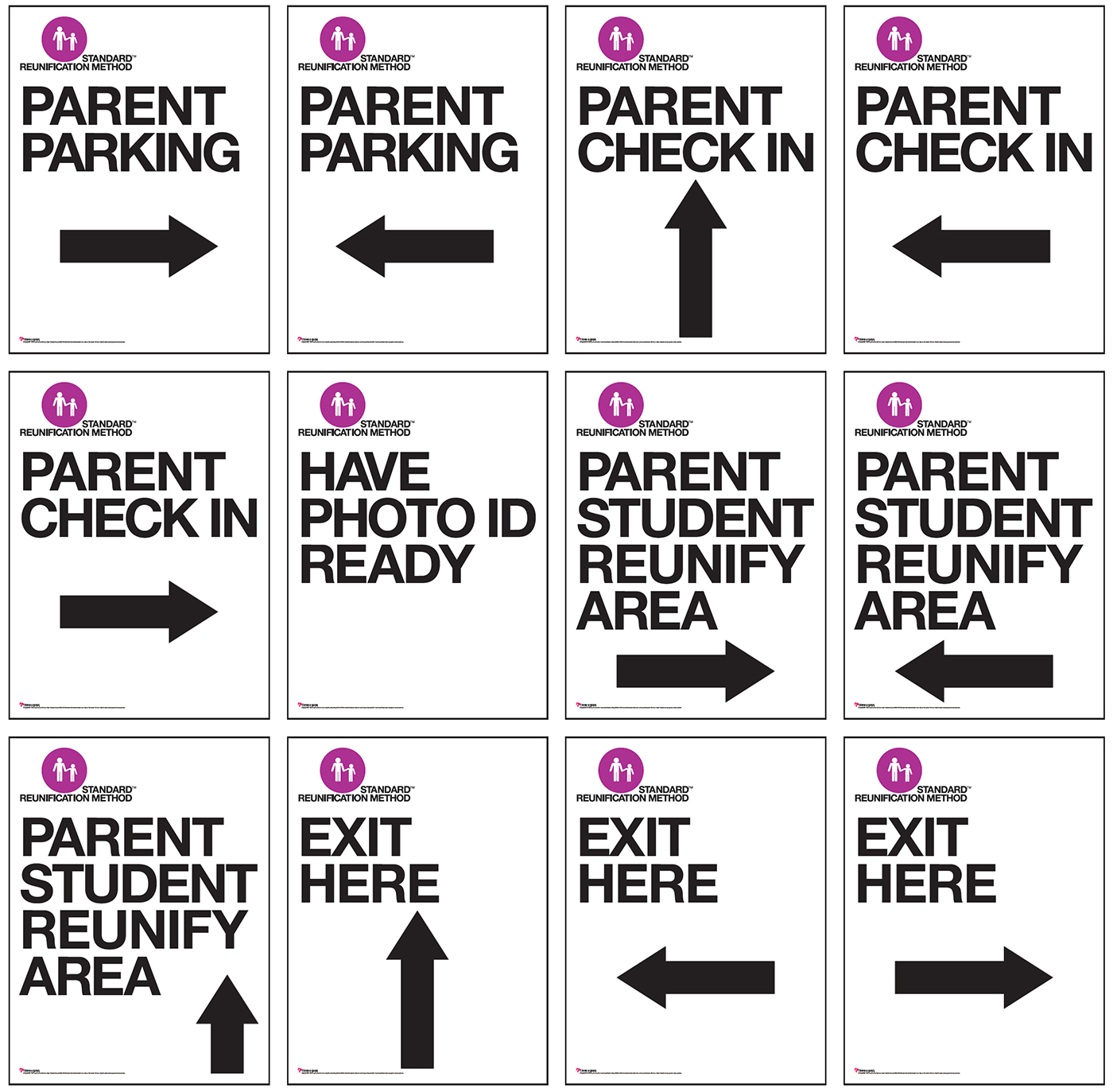 all parent signage with arrows and directions