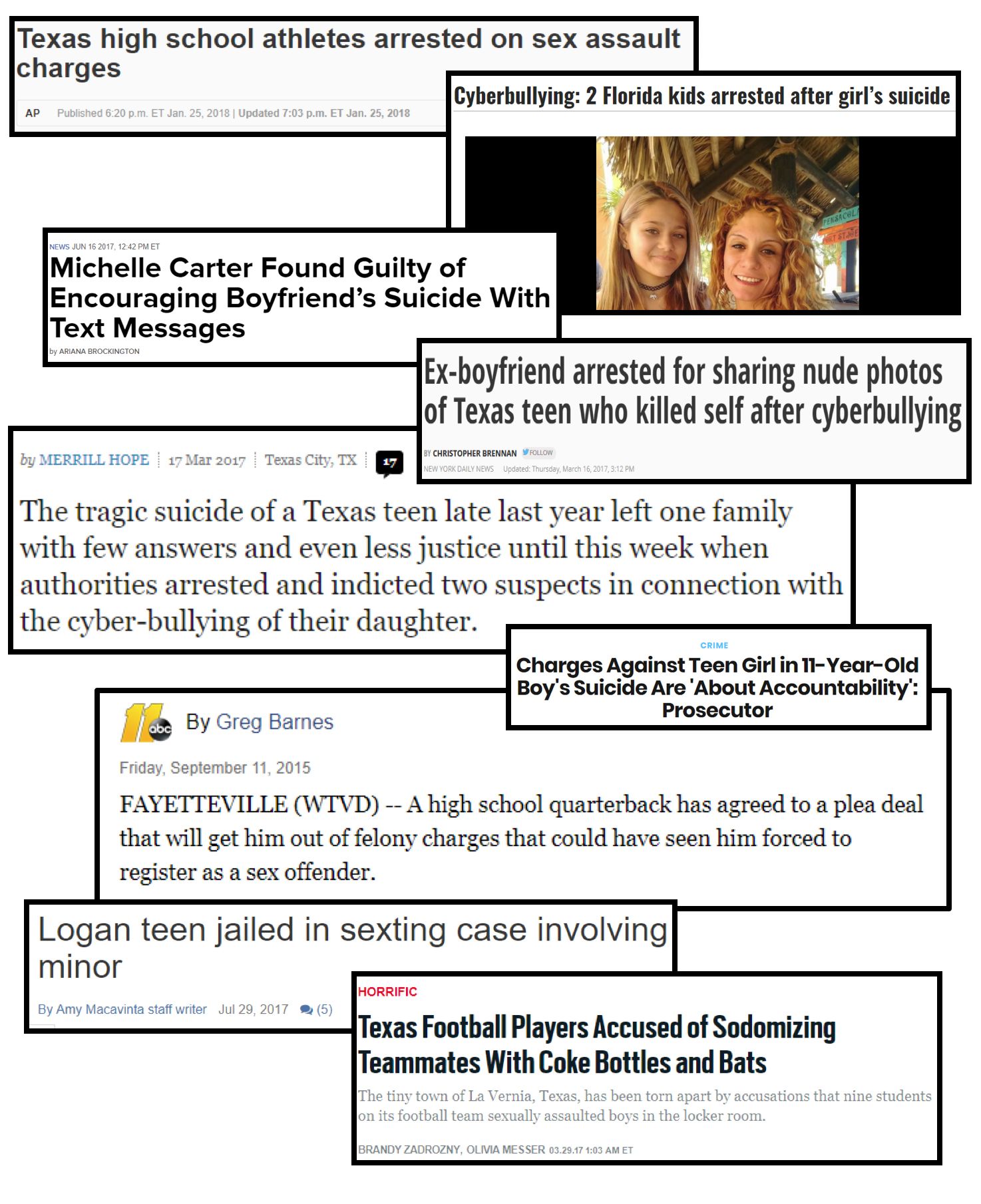 collage of headlines of crimes