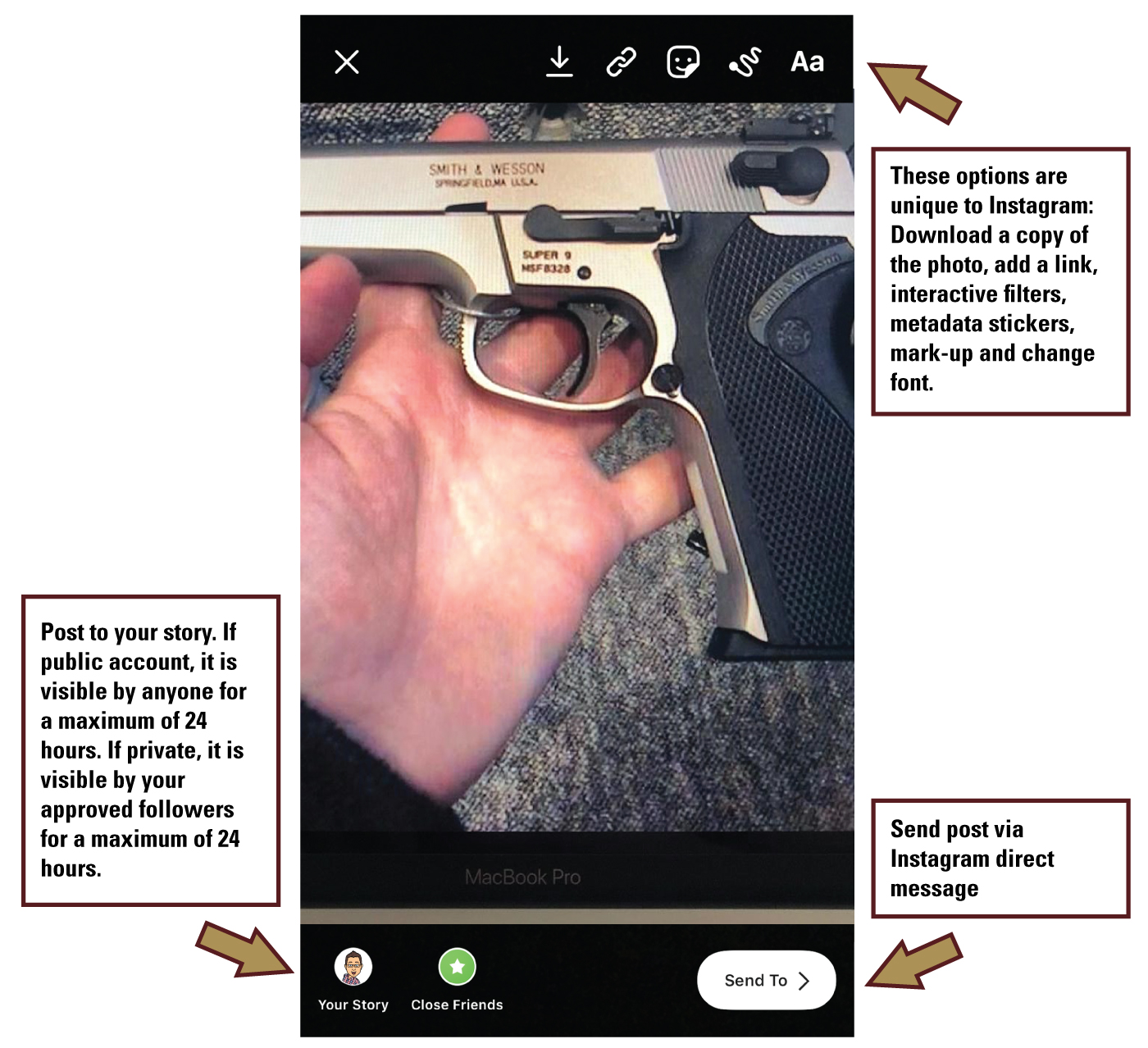 photo of gun on an Instagram story