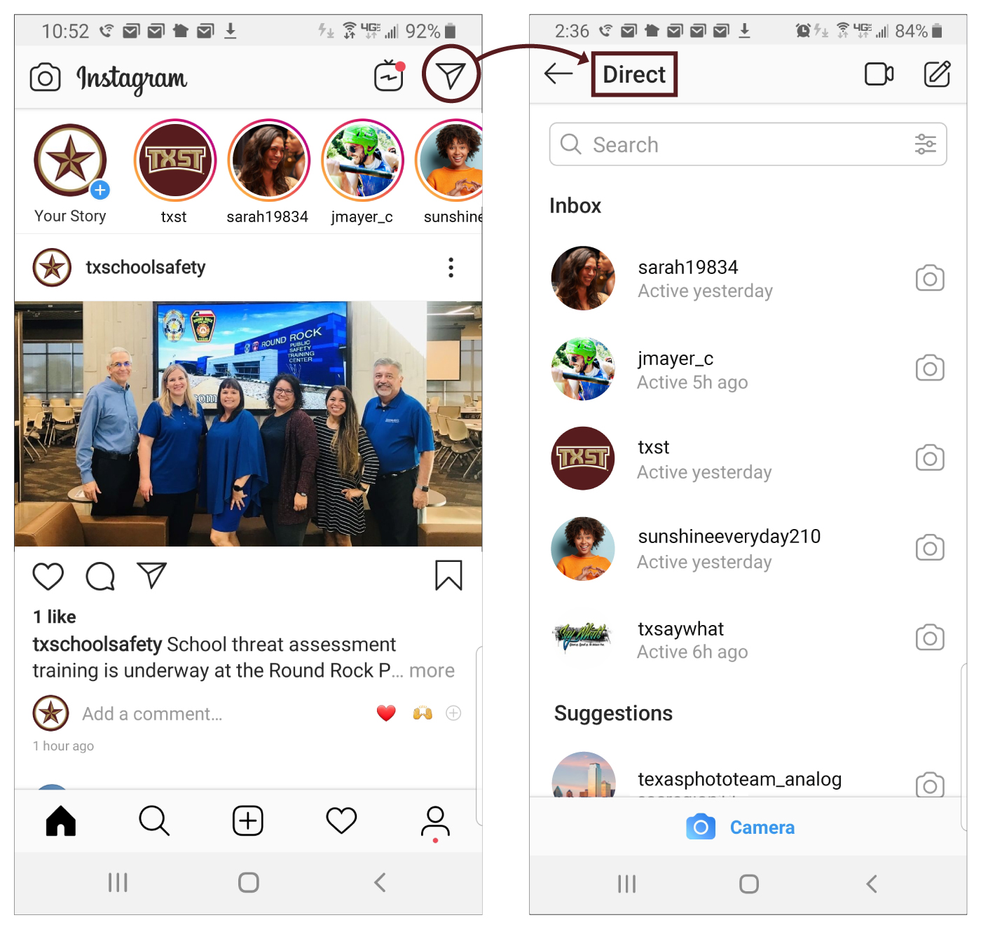 instagram private message box