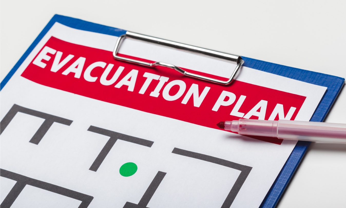Clipboard with an evacuation plan displayed