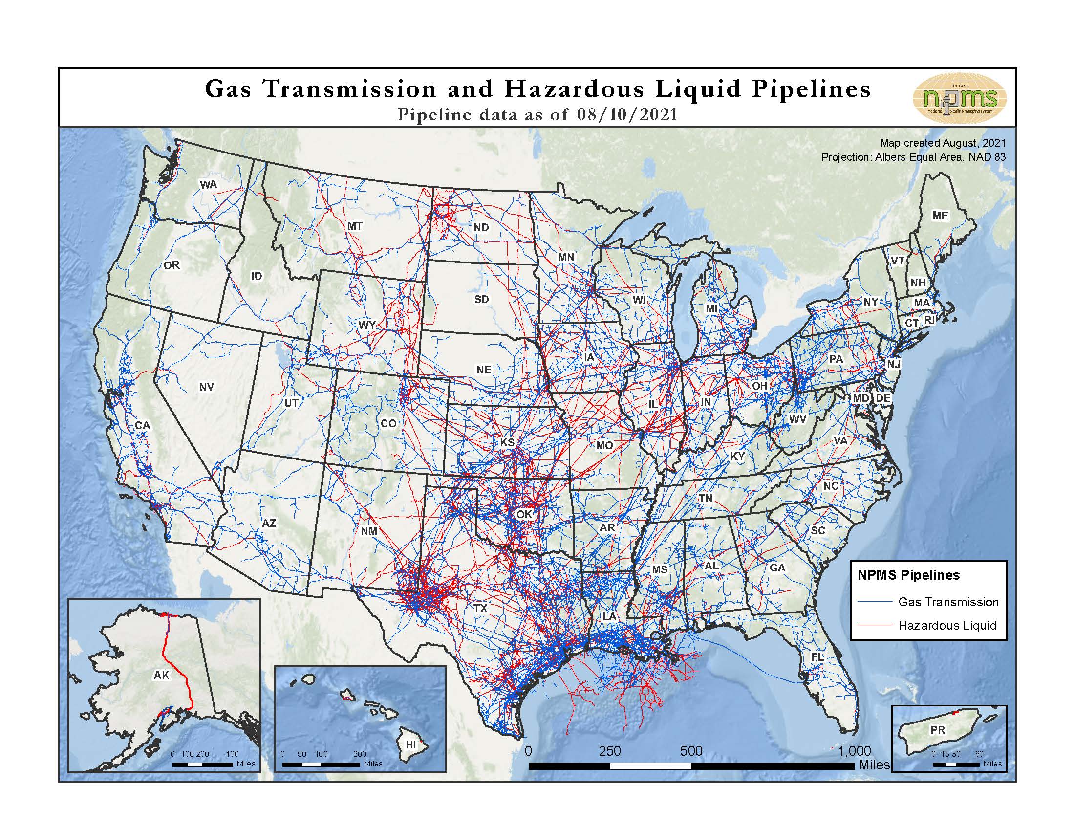 Gas Transmission and Hazardous Liquid Pipelines map