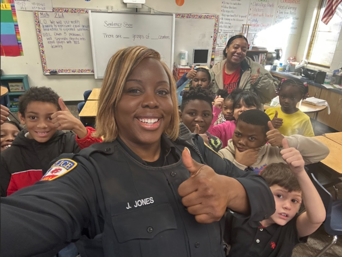Officer Jones with Cedar Hill ISD students